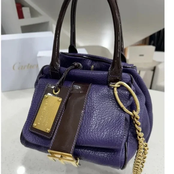 DOLCE & GABBANA Purple Leather Handbag NWT Eye Catching Design with Gold Accents - Picture 3 of 14